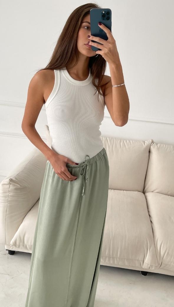 Phoebe Satin Skirt - Eucalyptus