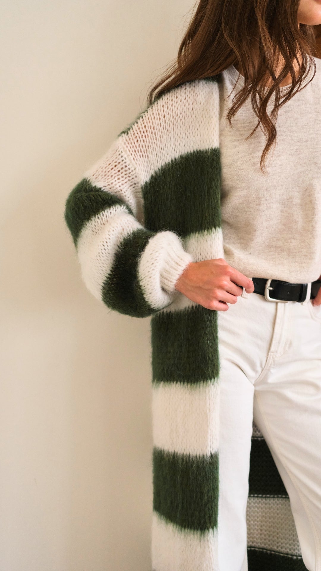 Kay Cardigan - Khaki Off - White Stripes