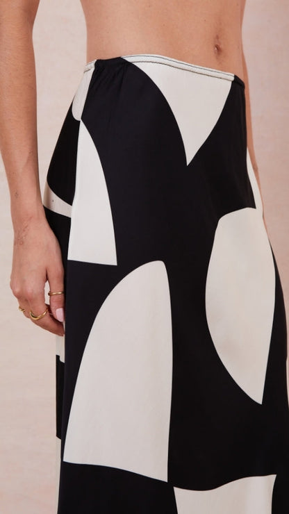 Sasha Satin Printed Skirt - Abstract Print