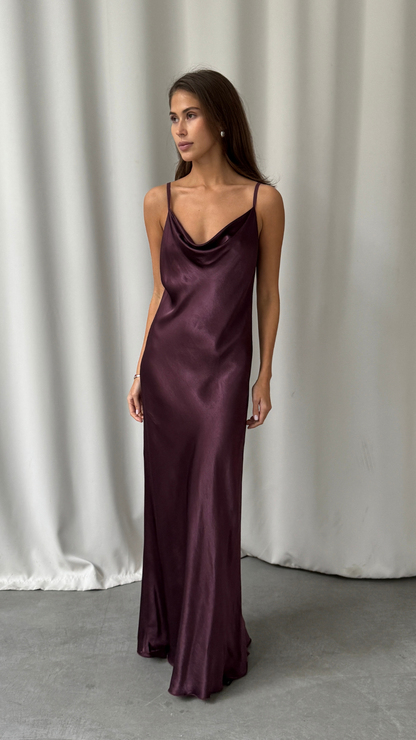 Alena Satin Dress - Burgundy