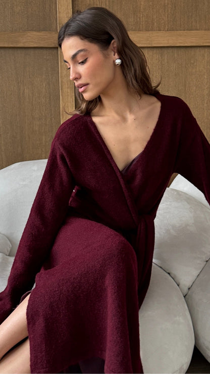 Keira Knit Wrap Dress - Bordeaux