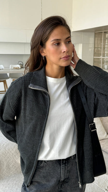 Allia Zip Cardigan - Grey