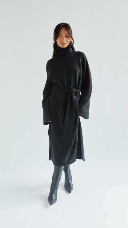 Abbie Knitted Dress - Black Melange