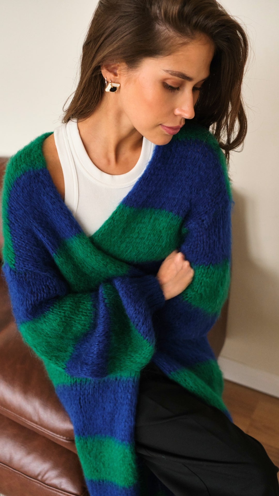 Kay Cardigan - Emerald Blue Marine Stripes
