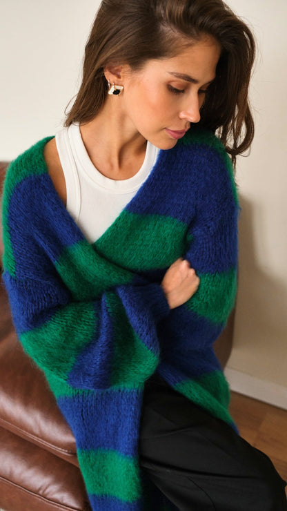 Kay Cardigan - Emerald Blue Marine Stripes