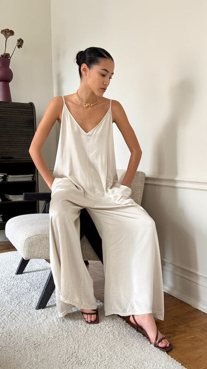 Natalie Satin Jumpsuit - Ivory