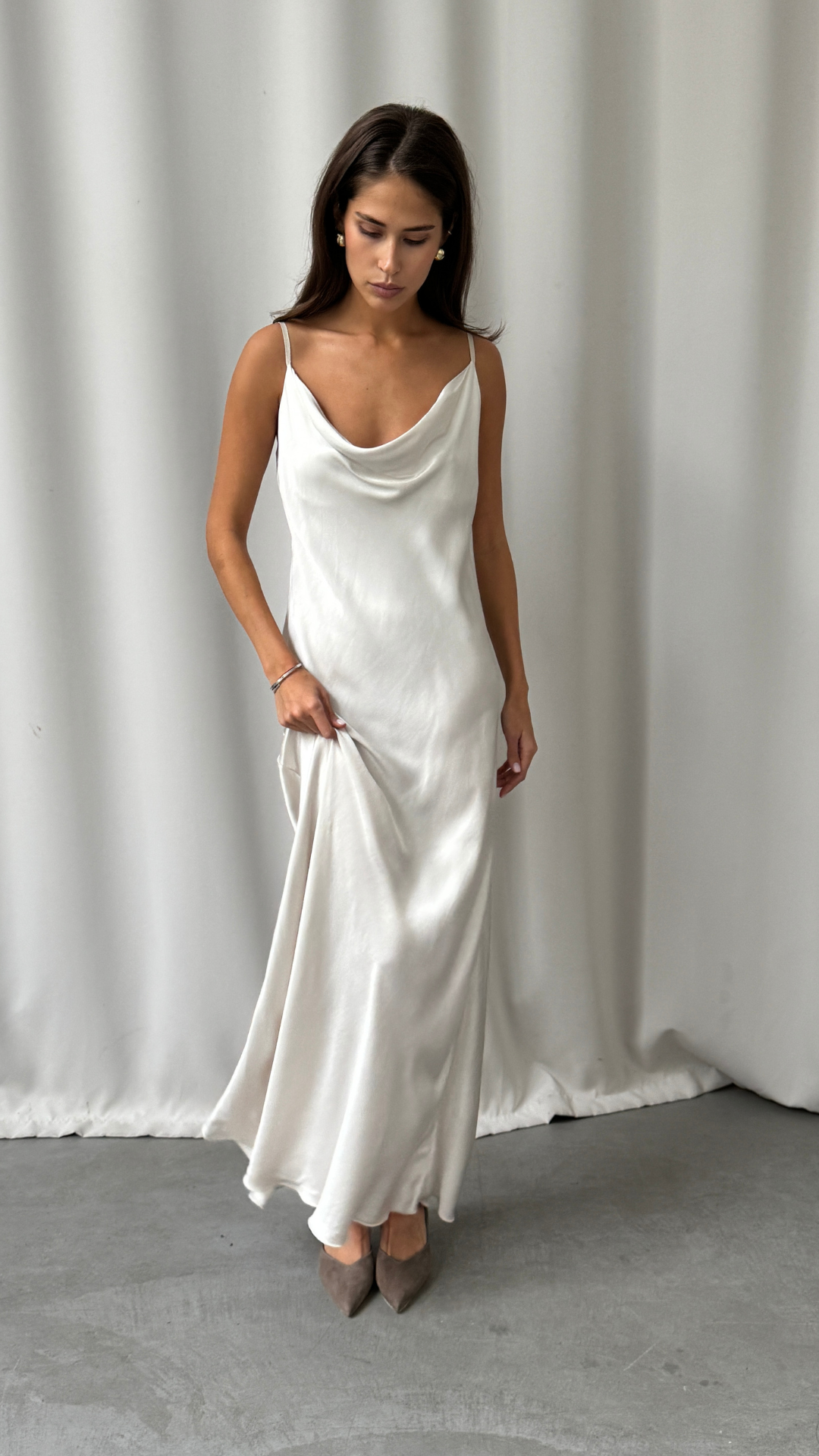 Alena Satin Dress - Pearl