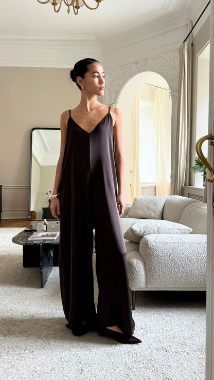 Natalie Satin Jumpsuit - Dark Espresso