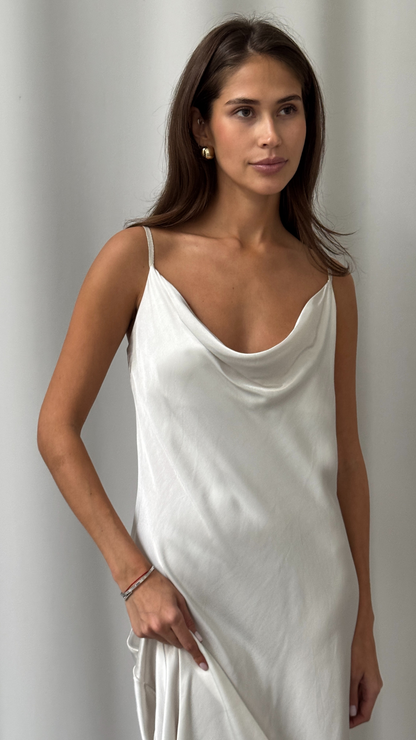 Alena Satin Dress - Pearl