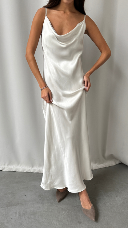 Alena Satin Dress - Pearl
