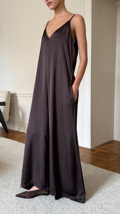 Natalie Satin Jumpsuit - Dark Espresso