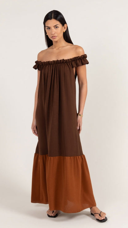 Alessia Contrast Dress - Cocoa/Caramel