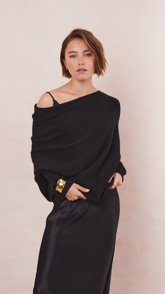 Natalie Asymmetric Sweater - Black