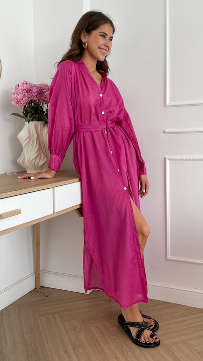 Jade Shirt Dress - Fuchsia