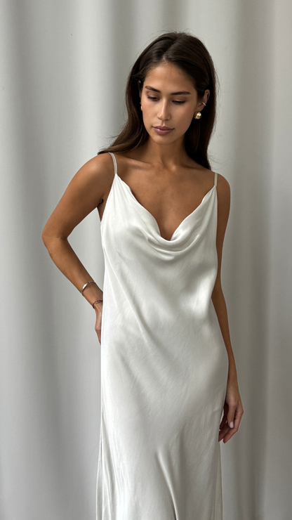Alena Satin Dress - Pearl