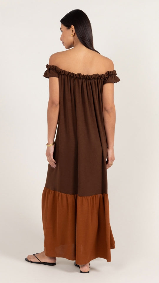 Alessia Contrast Dress - Cocoa/Caramel