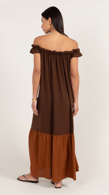 Alessia Contrast Dress - Cocoa/Caramel
