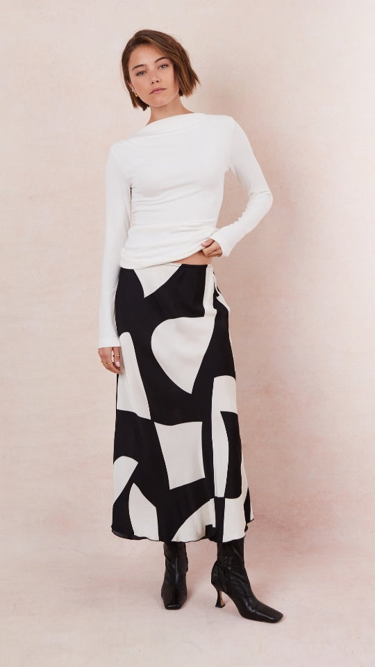 Sasha Satin Printed Skirt - Abstract Print