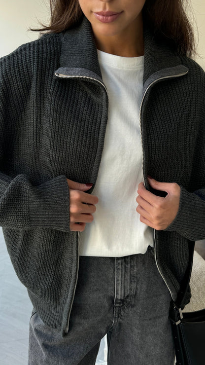Allia Zip Cardigan - Grey