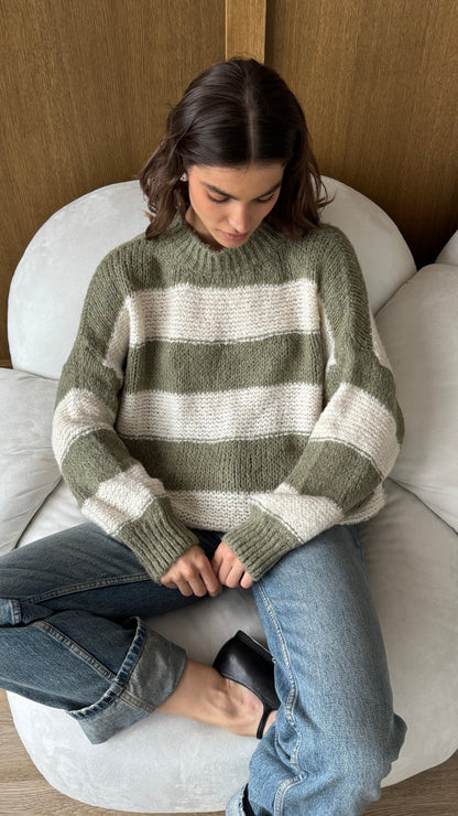 Maisie Sweater - Off-White - Khaki Stripes