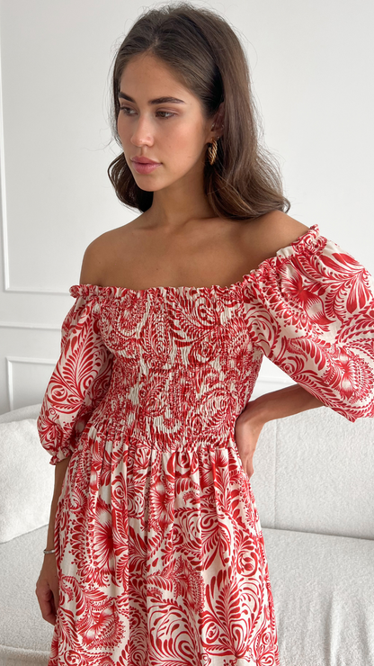 Carina Print Dress - Red Print