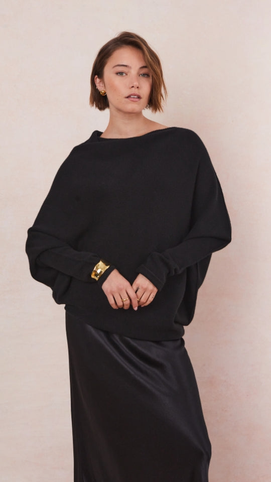 Natalie Asymmetric Sweater - Black
