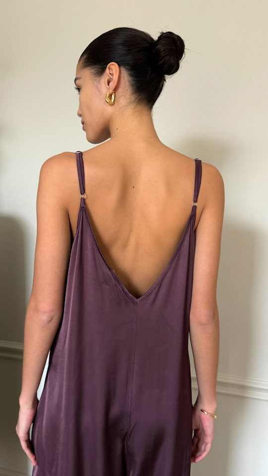 Natalie Satin Jumpsuit - Burgundy