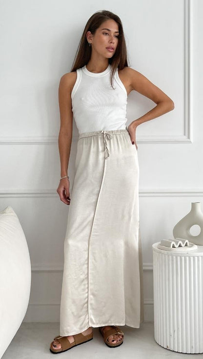 Phoebe Satin  Skirt - Pearl