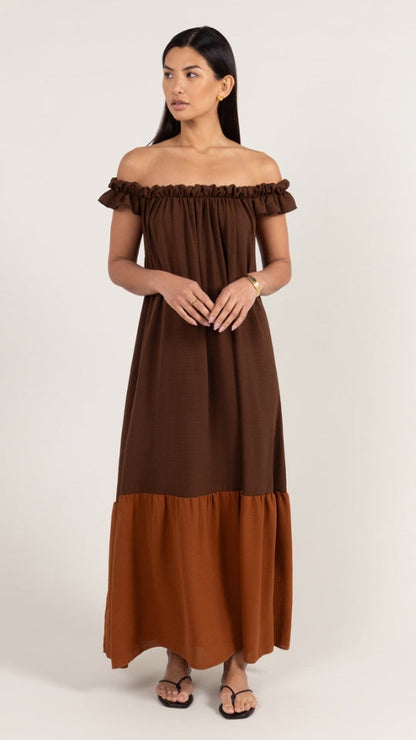 Alessia Contrast Dress - Cocoa/Caramel