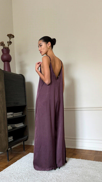 Natalie Satin Jumpsuit - Burgundy