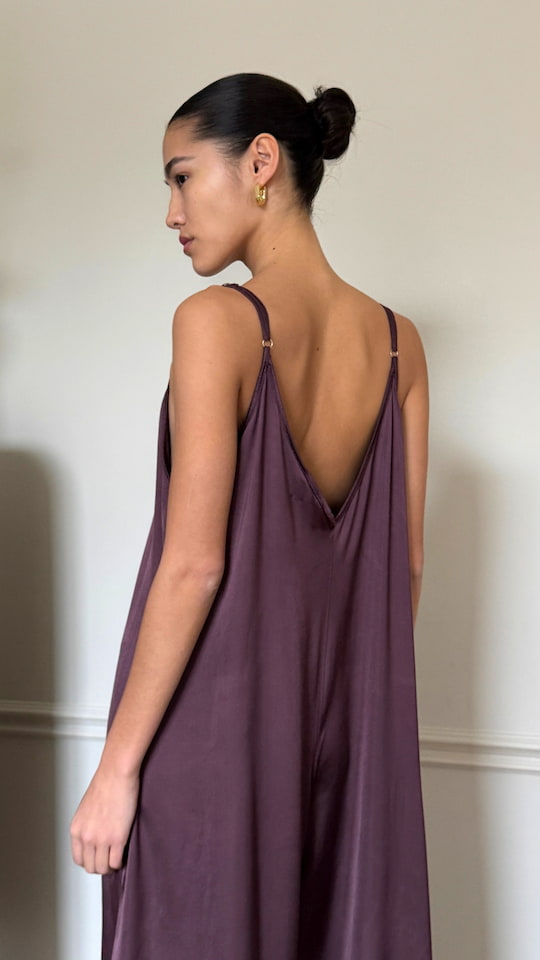 Natalie Satin Jumpsuit - Burgundy