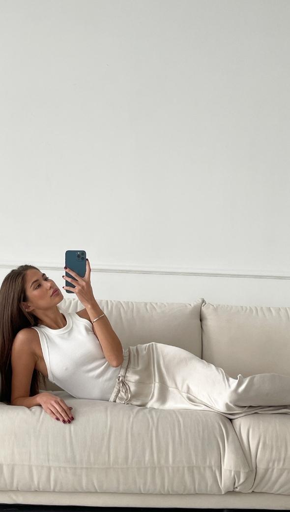 Phoebe Satin  Skirt - Pearl