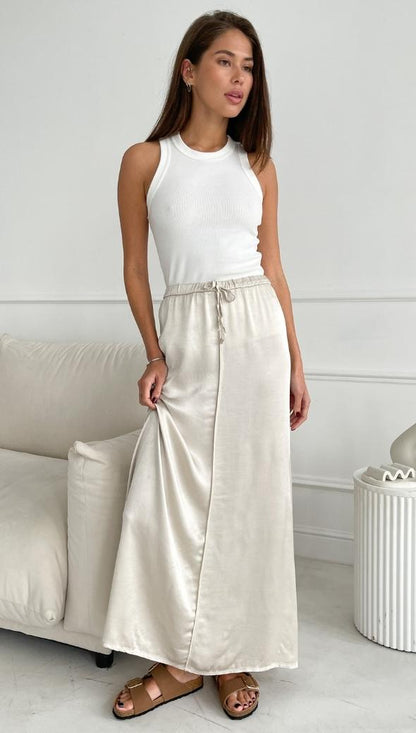 Phoebe Satin  Skirt - Pearl