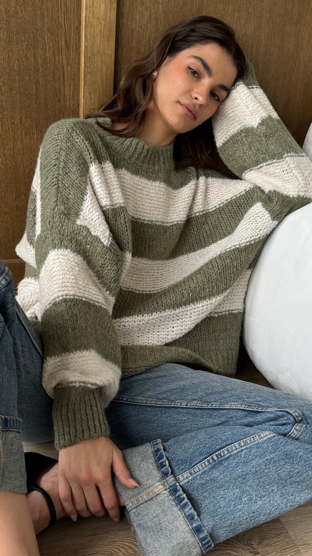 Maisie Sweater - Off-White - Khaki Stripes
