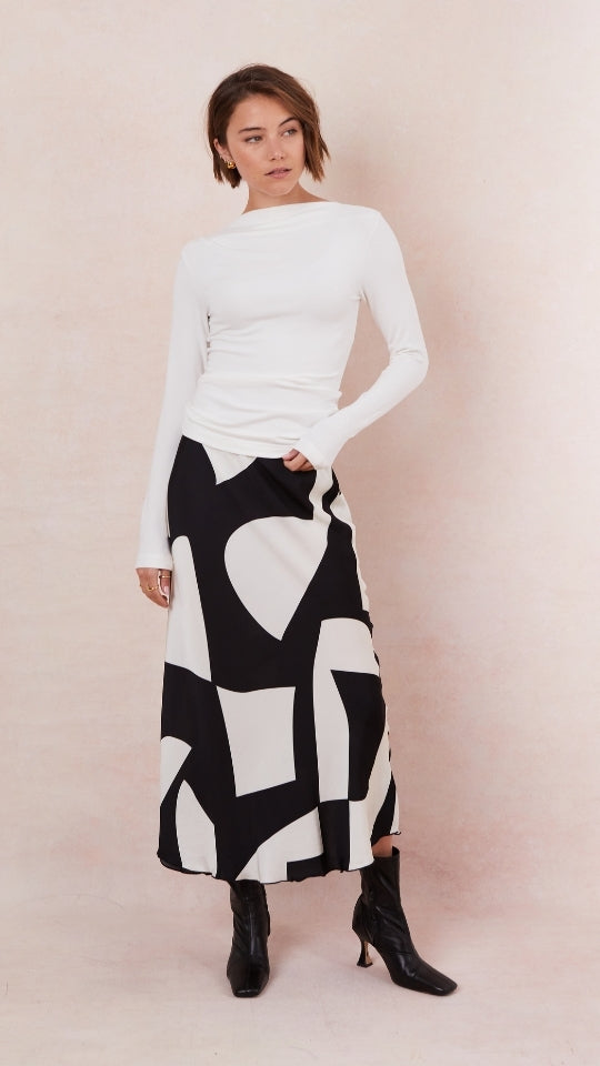 Sasha Satin Printed Skirt - Abstract Print