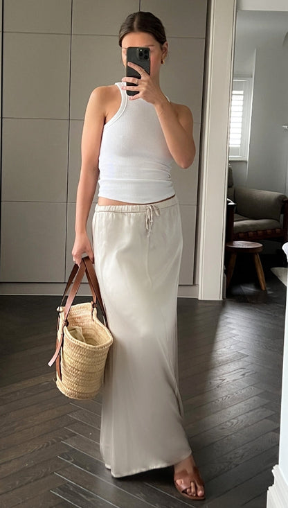 Phoebe Satin  Skirt - Pearl