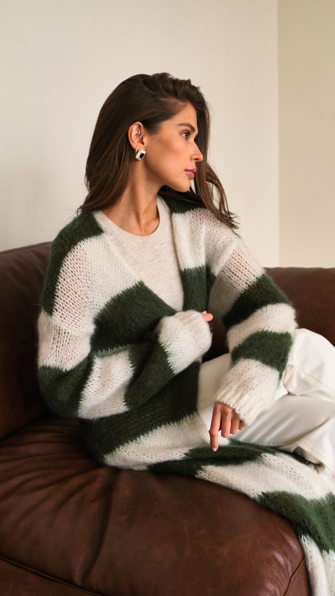 Kay Cardigan - Khaki Off - White Stripes