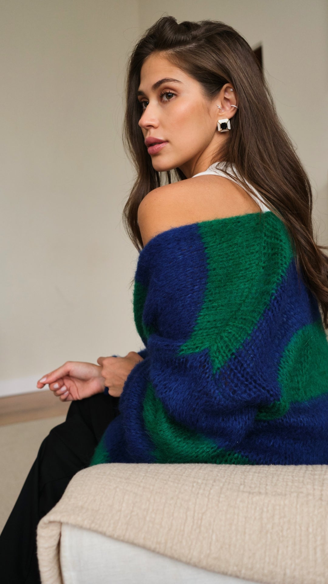 Kay Cardigan - Emerald Blue Marine Stripes