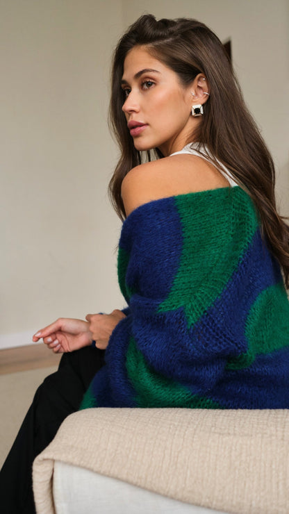 Kay Cardigan - Emerald Blue Marine Stripes