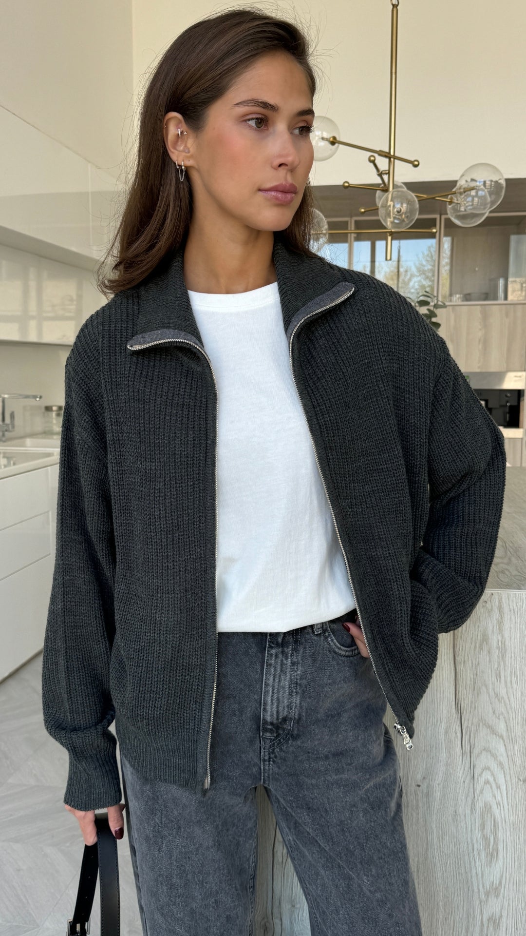 Allia Zip Cardigan - Grey