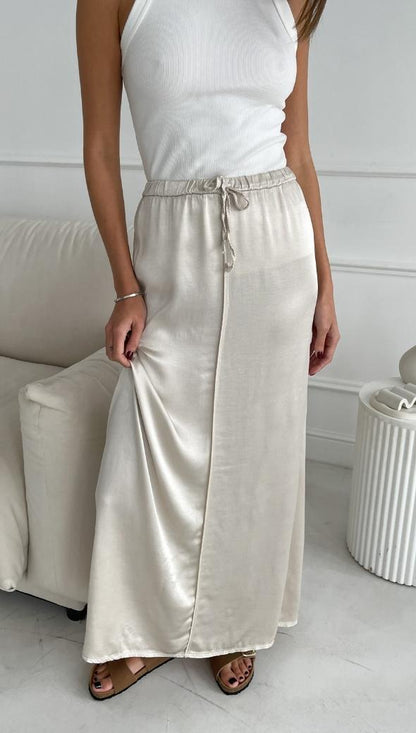 Phoebe Satin  Skirt - Pearl