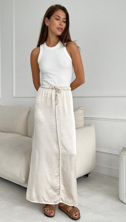 Phoebe Satin  Skirt - Pearl
