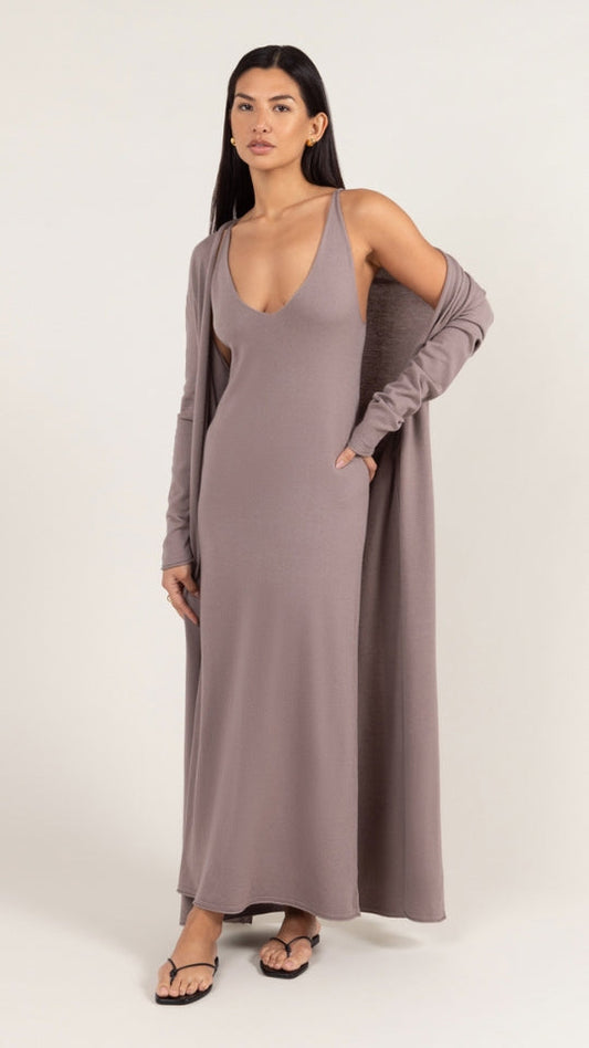 Sofia Long Line Cardigan - Mink