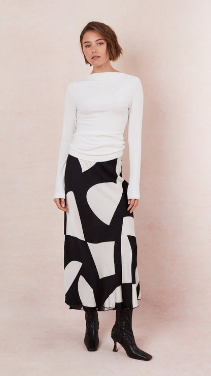 Sasha Satin Printed Skirt - Abstract Print