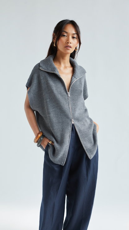 Millie Sleeveless Knit Cardigan - Grey