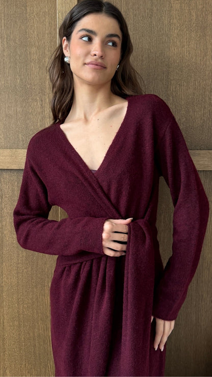 Keira Knit Wrap Dress - Bordeaux