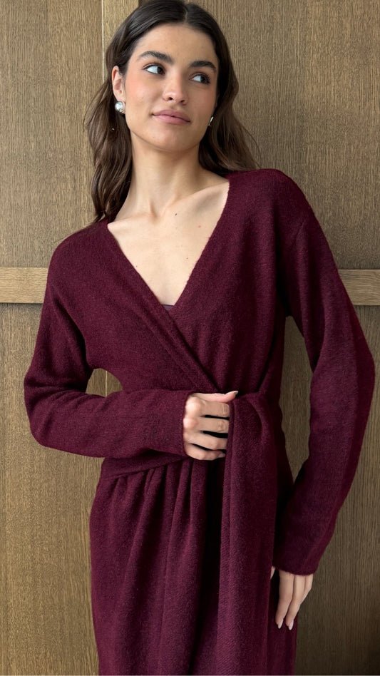 Keira Knit Wrap Dress - Bordeaux