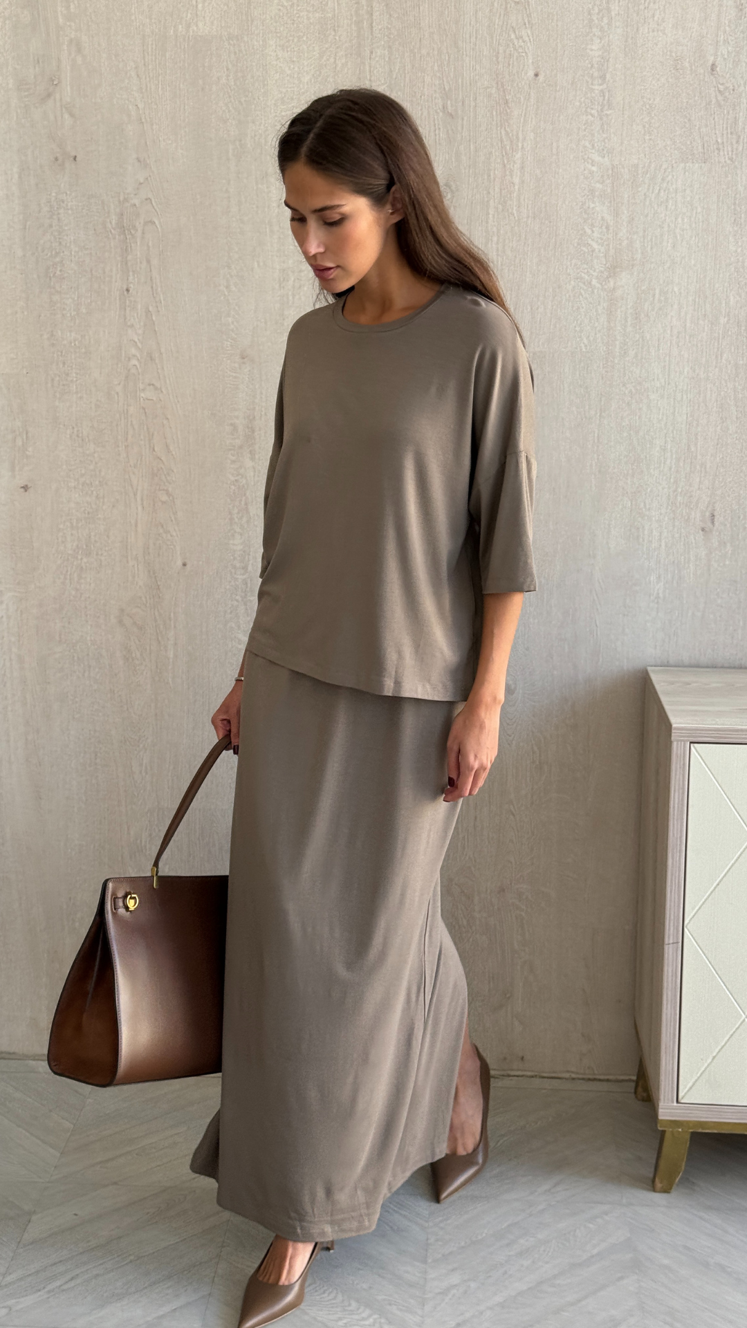 Aria Jersey Skirt - Taupe