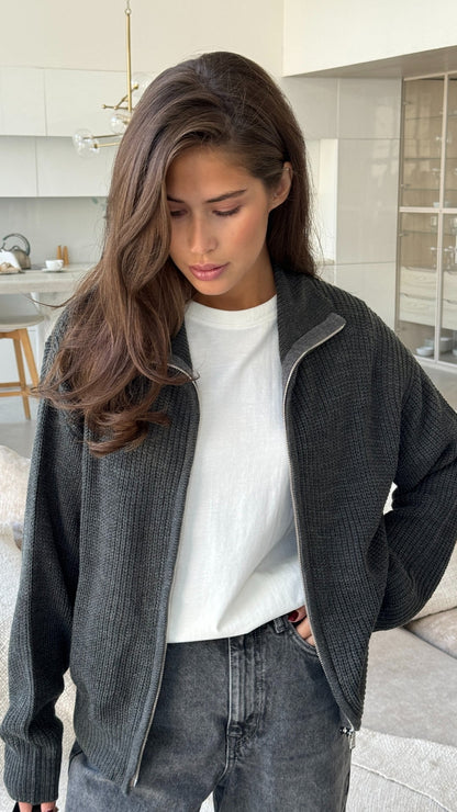 Allia Zip Cardigan - Grey