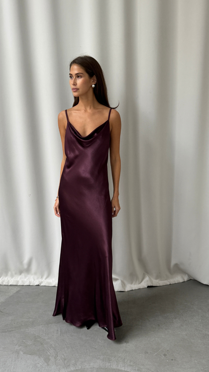 Alena Satin Dress - Burgundy
